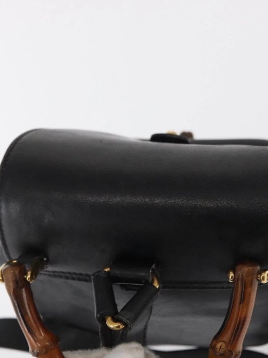 GUCCI Bamboo Backpack Leather Black Gold 003 2058 0030 Auth gh1708 main image 6